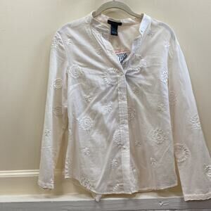 Madison Studio NWT women’s 4 PAPER SCREEN IVORY BUTTON DOWN SHIRT TOP